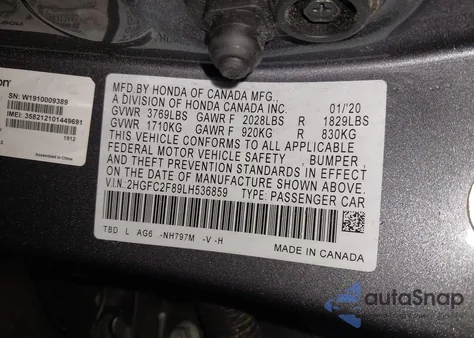 2020 Honda Civic Sport from USA, damaged, VIN 2HGFC2F89LH536859